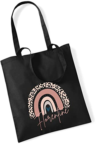Jutebeutel bedruckt mit Namen & rosa Regenbogen LEO-Print |Stofftasche Baumwolle inkl. Namensaufdruck für Mädchen | Personalisierter Kinderbeutel Tragetasche für Krippe, Kindergarten, Schule