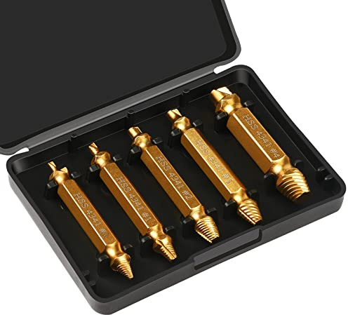 Oumuik schraubenausdreher set,5 Stück mit Schnellarbeitsstähle,Aus HSS 4341,(Gold)