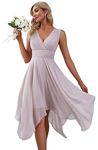 Ever-Pretty Robe de Soirée Longue Femme Asymétrique Col en V en Mousseline de Soie Plissé Classique Lilas 42