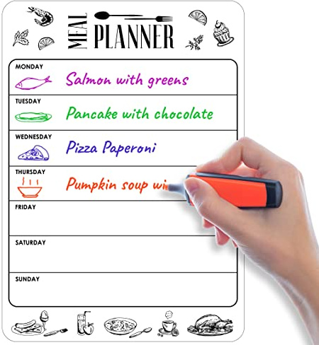 Dry Erase Magnetic Meal Planner for Refrigerator A4 - Magnet Weekly Menu Board for Fridge - Magnetic Menu White Board - Fridge Meal Planner Magnet - Dinner Meal Planners Dry Erase