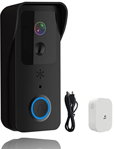 SXA Sonnette Vidéo sans Fil, Sonnette Vidéo sans Fil Tuya Interphone Visuel Numérique WiFi 2.4G 5GHZ Garde Électronique Étanche 1080P Caméra De Sécurité À Domicile,Noir