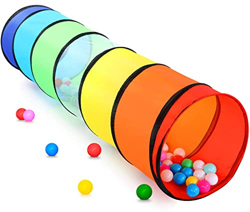 Kids Play Tunnel Tent for Toddler, 6-ft Pop Up Crawl Toy Baby Infant Children or Dog Cat Pets, Collapsible Gift Boy and Girl Indoor Outdoor Game (Rainbow Tunnel)