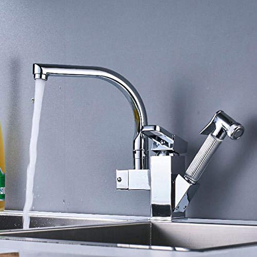 TAOZUYING Wasserhahn, Chrom-Finish, Küchenarmatur, Einhand-Armaturen, herausziehbar, drehbar, Wasserhahn, Waschbecken, Waschbecken, Mischbatterie, Messing-Sprayer-Armaturen Marriage