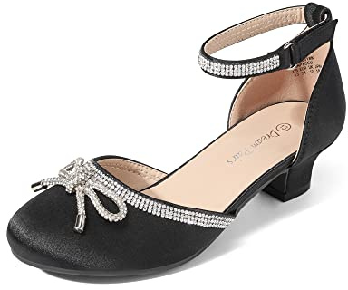 DREAM PAIRS Kids Ballerines Fille Scintillant Chaussures Plates pour Filles à Petit Talon Confortable pour Fête Mariage,Size 28.5,Noir,SDFL2318K