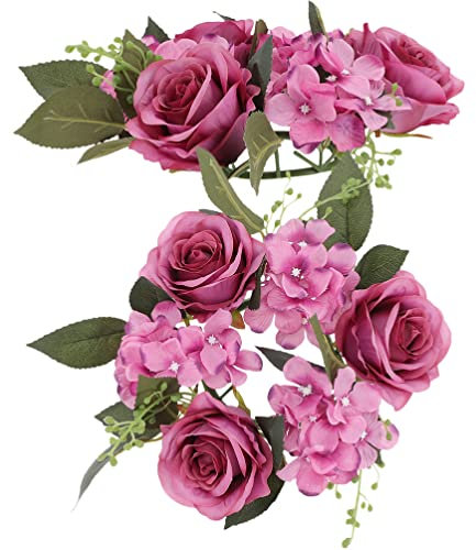 Toddmomy 2 Stücke Kerzenkranz Rose Kranz Kerzenring Osterkranz Ostern Hochzeit Kerzenhalter Blumenkranz Künstliche Blumen Türkranz für Stumpenkerzen Stabkerzen Weihnachten Tischdeko