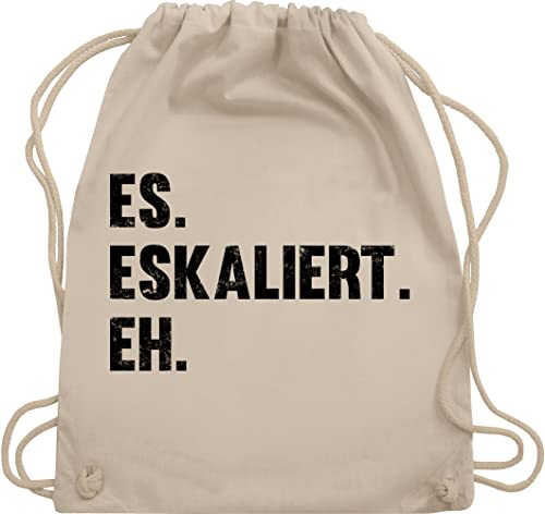 Turnbeutel Rucksack - Party & Alkohol Herren - Es eskaliert eh - Unisize - Naturweiß - mit saufrucksack sauf trinken beutel saufen alki trinkspruch stoffrucksack trink saufgeschenk stoffbeutel