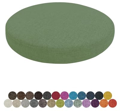 Lsjoaw Rund Sitzkissen Stuhlkissen 30 X 30 X 3CM(1 Pieces) Leinen Sitzpolster Abnehmbares Memory Schaum Runde Sitzauflage für Stuhl Bank Hocker Haus Küche Esszimmer Garten Büro,Grün