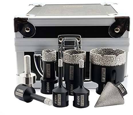 DT-DIATOOL Diamant-Bohrkrone-Kit - 6/6/8/20/32/50mm mit 35mm Diamant-Fasenbohrer M14 Gewinde und Sechskant-Adapter-Lochsäge-Set für Feinsteinzeug Keramikfliese Marmor Granit