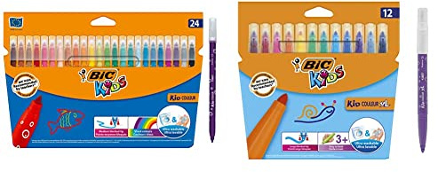 BIC Kids Filzstifte Kid Couleur, ab 5 Jahre Filzstifte Kid Couleur XL, Fasermaler zum Malen in 12 auswaschbaren Farben, mit dicker Spitze, im Karton Etui, ab 3 Jahre
