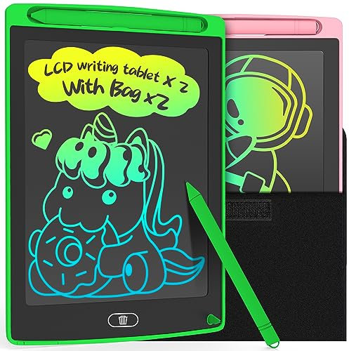 LEYAOYAO 2 Pack LCD Writing Tablet 8.5inch with Bag - Colorful Screen Doodle Pad Drawing Board Learning Educational Toy - Gift for Kids 3-6 Years Old Girl Boy (Green+Pink)