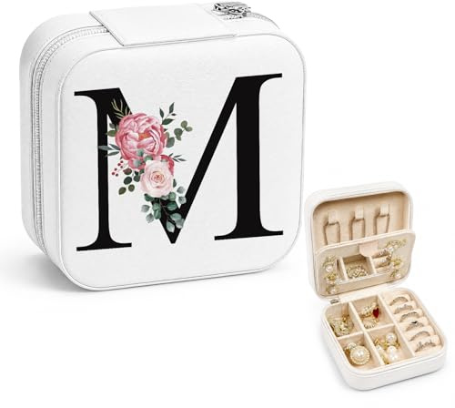 JEKUGOT Personalisierbare Reise-Schmuckschatulle, Alphabet-Schmuck-Organizer, kleine Reise-Schmuck-Aufbewahrungsbox mit Spiegel, tragbare Schmuckschatulle, Geburtstagsgeschenk für Frauen