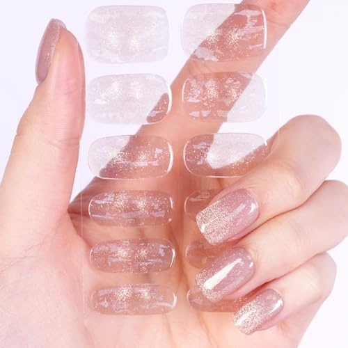 DANNI & TONI Halb ausgehärtete Gel Nagelfolien (Chandelier) golden Zellophan Katzenauge Glänzend uv Gel Nagelfolie Nageldesign Nagelfolie Selbstklebend Wraps 28 Aufkleber