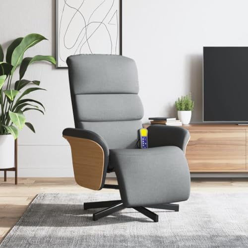 Festnight Fernsehsessel mit Fußteil Massagesessel Verstellbar TV Sessel Wohnzimmer Relaxsessel mit Legefunktion Liegesessel Einzelsofa Max 110 kg 360 Grad Drehbar Hellgrau