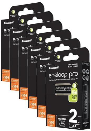 Eneloop Pro Lot de 6 x 2 Piles Rechargeables Mignon 2500mAh AA Ni-MH
