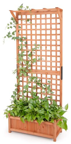 RELAX4LIFE Pflanzkasten mit Rankgitter & Dachregal, Blumenkasten mit Gartenspalier für Kletterpflanzen & Korbpflanzen, Rankkasten Holz, Blumenkübel für Balkon Terrasse, 75 x 33 x 181 cm, KX8429SVDE