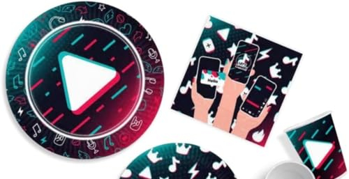 Lote de Cubiertos JuvenilesTIK TOK (16 Vasos, 16 Platos y 20 Servilletas) .Vajillas y Complementos. Regalos y Detalles para Fiestas de Cumpleaños, Bodas, Bautizos y Comuniones.