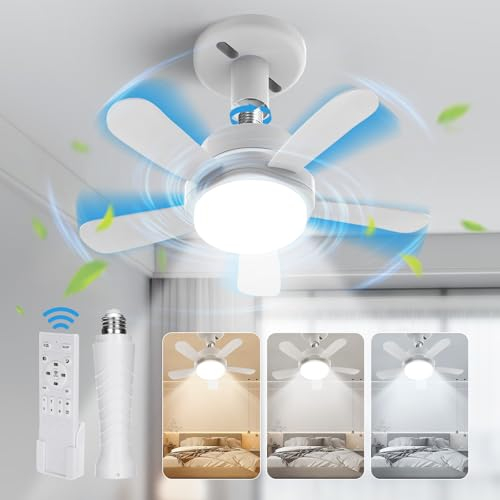 BLITZWILL Deckenventilator mit Beleuchtung, Ø38cm Klein Leise Deckenventilatoren mit Licht LED, Fernbedienung, 6 Geschwindigkeiten, 3 Farben Dimmbar, E26/E27 Sockel, Sommer-Winterbetrieb,Timer (Weiß)