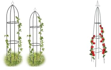 Relaxdays Rankturm 2er Set, freistehend, Rankhilfe für Rosen & Rankturm Metall spitz 190 cm, Rankhilfe für Kletterpflanzen und Rosen, freistehende Ranksäule für Garten, grün, 35 x 35 x 192 cm