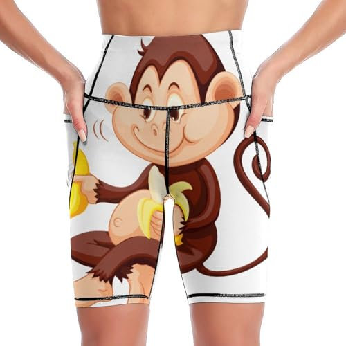 JZemdybill Knielange Yoga-Shorts, Weltraum-Rakete, Planet, Sonnensystem, Sushi, niedlicher Stil, Aquarell, Füchse, Damen-Laufshorts mit Doppeltaschen, Stil-9, XXL