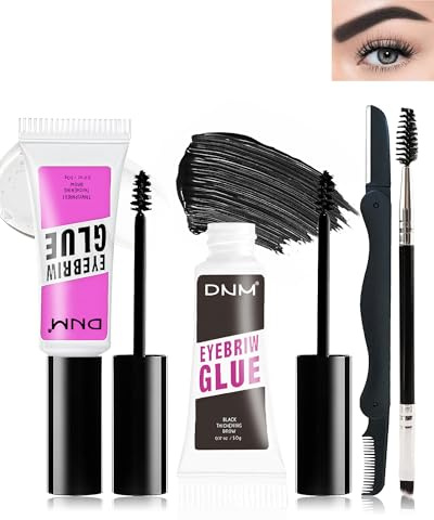 Gel Sourcil Set-2pcs Transparent & Teinté Gel Sourcils Waterproof, Naturellement Résistant à l'Essuyage Couleur Sourcils, 16 Heures Longue Styling Makeup Eyebrow Gel Avec 2 Outils Sourcils-1+5