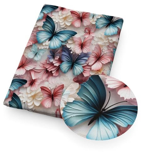 HKYBCF Bedruckter Baumwollstoff Schmetterling Blumen Baumwolle Stickerei Spitze Muster Stoffe for Nähen Tuch Kleid DIY Handwerk Heimtextilien(1234689,50X145CM_Waterproof Fabric)