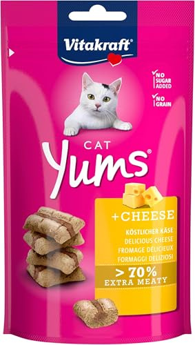 Vitakraft Cat YUMS, Katzensnack, mit Käse, extra fleischig, mit sichtbarer Füllung, im wiederverschließbaren Beutel, ohne Zusatz von Zucker und Getreide (1x 40g) (Packung mit 10)