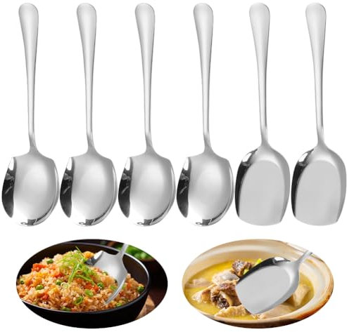 MIUUIPI 6-Teiliges Servierlöffel Aus Edelstahl, Servierlöffel Groß, Buffet Esslöffel, Löffel Mit Langem Griff, Salatbesteck Servierlöffel Set für Küche, Esszimmer