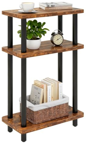 IBUYKE Table d'appoint Etroite,Bout de Canapé à 3 Niveaux,Marron WST009H