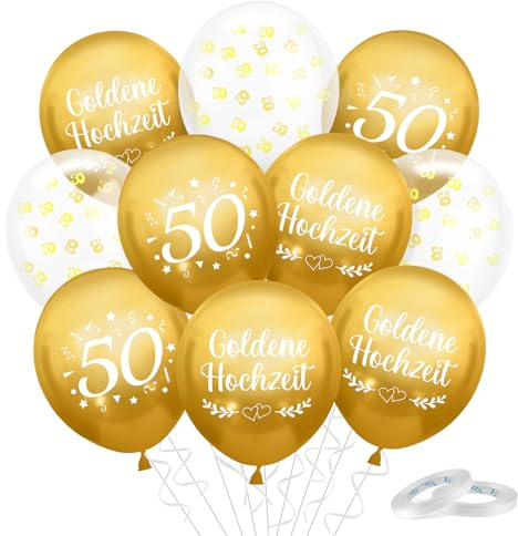 Epokus 30 Stück Goldene Hochzeit Deko, 50 Gold Luftballons Set, 50. Hochzeitstag Deko, 50. Jubiläum Goldener Ballons für Hochzeit Jubiläum