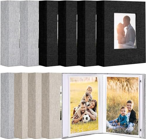 10er Set Fotoalbum Klein 10x15 cm – 500 Taschen insgesamt – Leinen-Einband Fotobuch zum Einstecken – Personalisiertes Einsteckalbum für Hochzeit, Geburtstag & Reise – 3 Farben