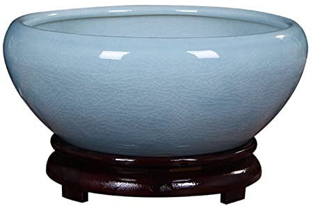 Macetas de cerámica hidropónicas grandes para lirio de agua, flor de loto, cobre, moneda, hierba, azul, maceta mediana para decoración de peceras