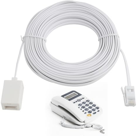 FunWorth BT Telephone Extension Cable 10M, Male to Female Phone Line Cord | BT male to female landline cable extension. 24AWG copper, gold-plated. Flat. For landline, ADSL, fax, router. Plug and play