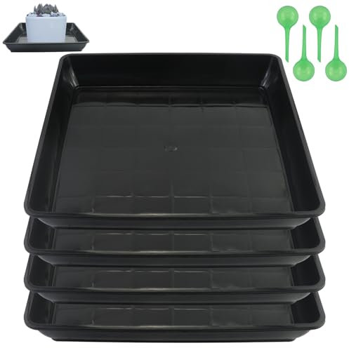 EASYKEENECOM Confezione da 4 sottovasi quadrati per piante, in plastica, 30 cm, per vasi da fiori, per interni ed esterni, senza fori, per piante da giardino, colore nero