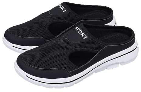 Mules et sabots légers pour femme - Dos ouvert - Chaussures orthopédiques à bout fermé - Soutien de la voûte plantaire - Chaussures de marche respirantes et confortables, Noir , 38.5 EU