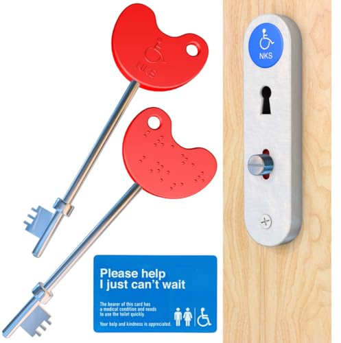NKS Radar Key Disabled Toilet Bathroom Door Access Braille Easy Turn Pack Opens Over 10,000 Disabled Toilets with Access Card (2) – with Just Can't Wait' Card