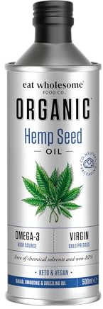 Eat Wholesome Organic Hemp Seed Oil, 500ml - Cold Pressed, Unrefined, High Source of Omega 3, 100% Pure & Natural, For Soups, Salads, Vegan