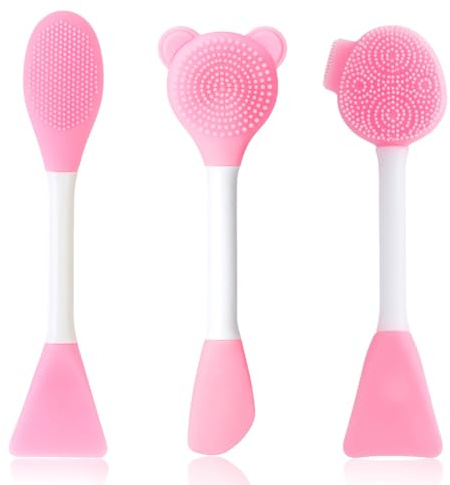 3 Pièces Brosses nettoyantes pour le visage, Brosse à Lèvres Exfoliante, Pinceau à Lèvres Exfoliant en Silicone Double Face, Pinceau pour Enlever les Points Noirs du Nez (Rose)