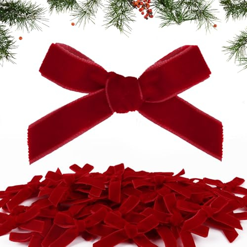 50pz 4.5cm Fiocchi Natale Rossi Velluti Nastro Fiocco Regalo Natalizio Decorazione per Albero di Natale Ghirlanda Natalizia Natalizio Addobbi Decorazione per Porta Casa Regalo Fai da Te