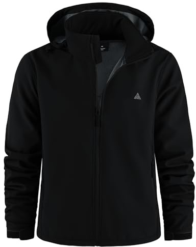 ZITY Veste de Randonnée Homme Polaires Veste Softshell Blousons Chaude à Capuche Hiver Manteaux Imperméables avec Poches pour Camping Pêche,Noir,M