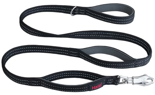 Halti BRIG Safety Dog Lead - Colour Coded Dog Leash with Ultra-Strong Clip, Reflective Stitching, Neoprene Padded Handles and D-Ring, Designed for Large Dogs (Black, 1.5m Length)
