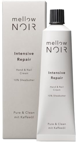 mellow NOIR Intensive Repair Hand & Nail Cream 100ml | Handcreme für raue, trockene Hände, 10% Sheabutter, schnell einziehende Feuchtigkeitscreme, für gepflegte Hände & Nägel