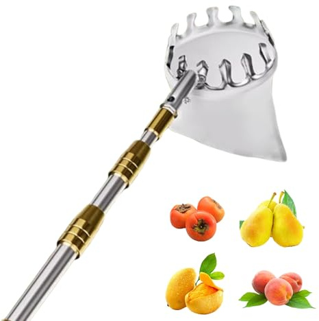 SBJKLYRN Pértiga para recolectar， Recogedor de Frutas telescópico de Acero Inoxidable for árboles frutales, Ideal for Peras, Limones, Naranjas, albaricoques y limas.(2.5m)