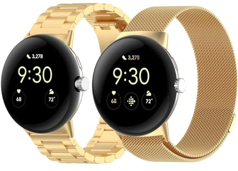 2 Stück Metallarmband Kompatibel mit Google Pixel Watch 4 41mm Armbänder, Atmungsaktiv Mesh Gewebte Edelstahl Uhrenarmband und Solid Metall Armband für Pixel Watch 4 41mm Smartwatch