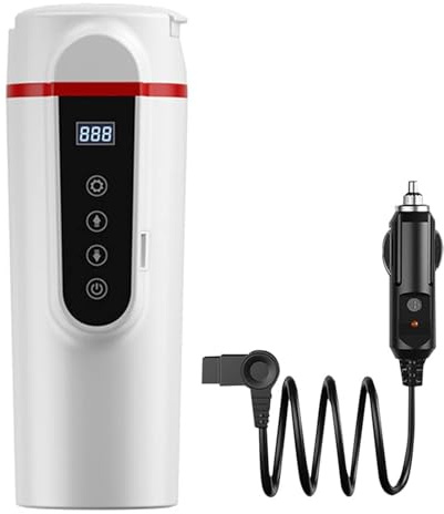 Bollitore scaldavivande elettrico da 12 V/24 V, da 500 ml, in acciaio inox 316, controllo della temperatura e display LCD per latte, tè, acqua, bevande (bianco)