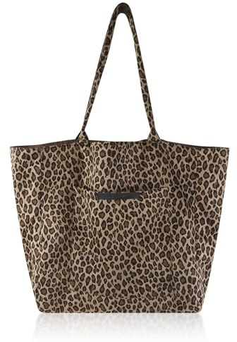 Geoyien Tote Bag, Sac Fourre Tout, Sac Cabas Femme Grand Format, Modèle de Léopard de Mode, Grande Capacité, Assez pour Les Objets du Quotidien, Adapté pour le Bureau, Shopping, École (Brun)