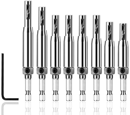 Moyata 8 Stück Selbstzentrierende Bohrer Set, HSS Stahl Scharnierbohrer | Drill Bit Guide Set, Scharnier-Hardware Lochbohr Werkzeugsatz für Holzbearbeitung, Verstellbare Türfensterbohrer