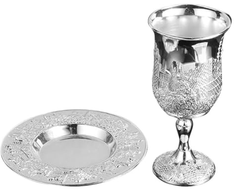 Schabbat Kidduschbecher 1 Satz Versilbert aus Zinklegierung für Wein | Pessach und Schabbat, Feines Judaica Design, Silberne Optik, Geschenkidee für Gastgeber