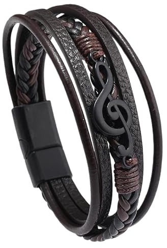 HUIANGLIYG Mehrlagiges Geflochtenes Lederarmband Für Herren, Kreatives Manschettenarmband Mit Musiknoten Und Magnetverschluss, Punkrock-Schmuck, Geschenke Für Musikliebhaber