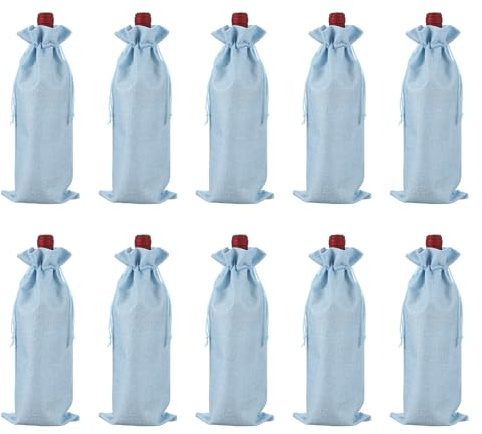 QUARKZMAN 10 Stücke Jute Wein Taschen Weinflaschen Geschenktaschen Mit Zugbändern Likörflaschen Abdeckungen Für Hochzeit Weihnachten Geburtstag Party Favors Himmelblau | Weinflaschen Geschenktaschen, Mit Zugbändern, Für Hochzeit Weihnachten Geburtstag Party Favors