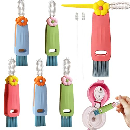 6pcs 3-in-1 Cup Lid Crevice Cleaning Brush,Multifunctional Portable Bottle Cup Lid Gap Cleaner Non Scratch For Bottles Gaps Tight Spaces Cups And Lids